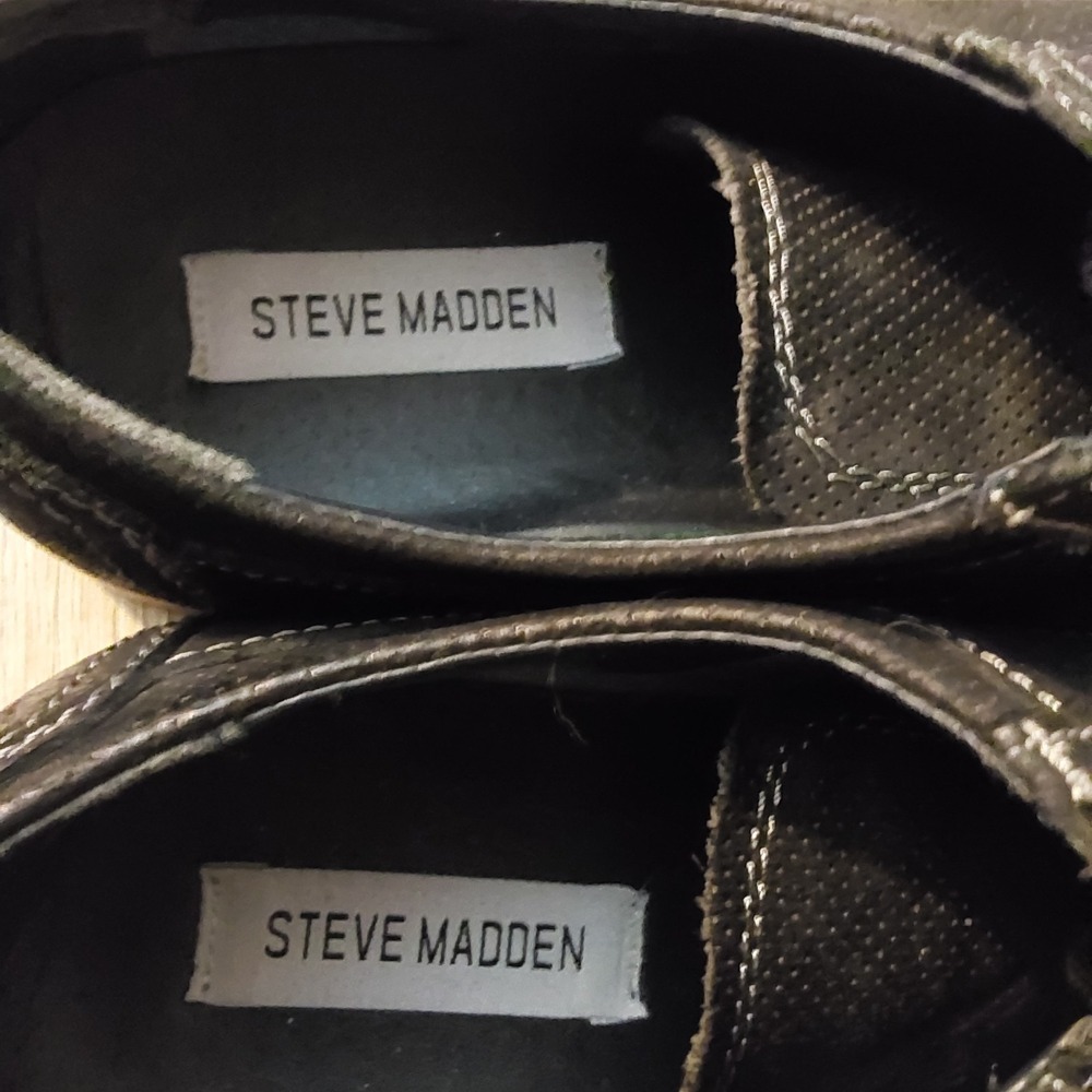 Steve Madden Mens Cherp Derby Dress Shoes 10.5 Black Leather Perforated Lace Up - Picture 6 of 9
